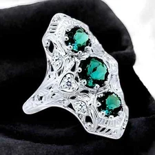 VINTAGE STYLE 925 SOLID STERLING SILVER LONDON BLUE SIMULATED TOPAZ RING   #1126