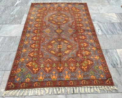 Vintage French Style Aubusson Rug Needlepoint Chain stitch Rug 4x6 ft Free Ship