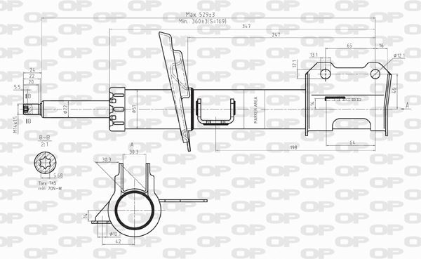 Amortisseur avant droit pour Opel Vectra C GTS 1.9 CDTI en acier forgé