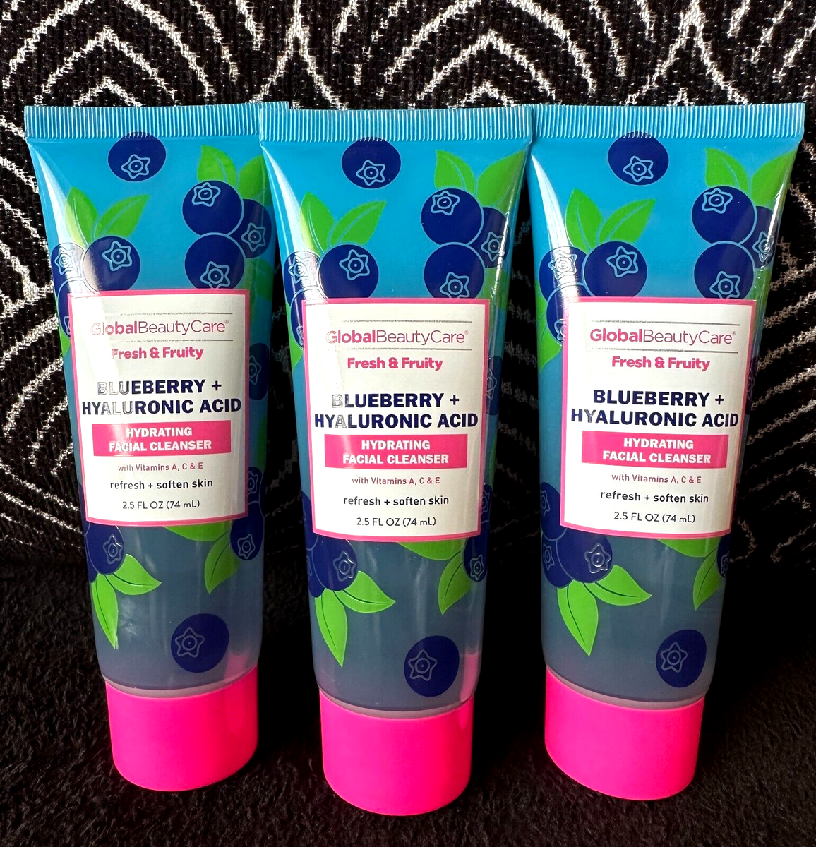 🌺3pk GLOBAL BEAUTY BLUEBERRY HYALURONIC ACID FACIAL CLEANSER