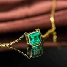 1 Ct Emerald Cut Lab-Created Green Emerald 14K Yellow Gold Plated Necklace 18"