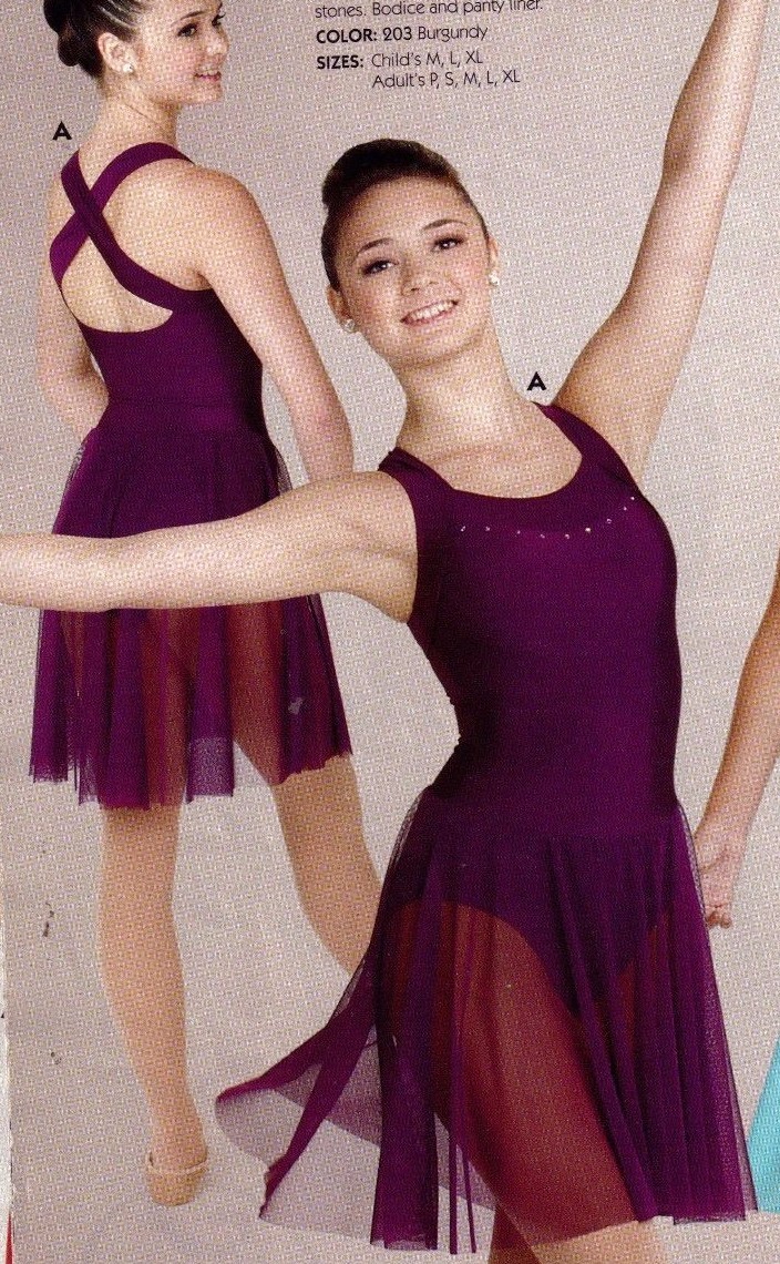 burgundy lyrical dress NWOT Skate Mesh skirt CrissCross child/adult sizes lyrical costumes