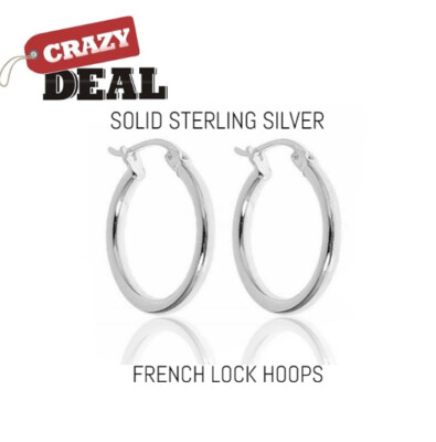 #ad Solid Sterling Silver French Lock Hoop Earrings $10.99