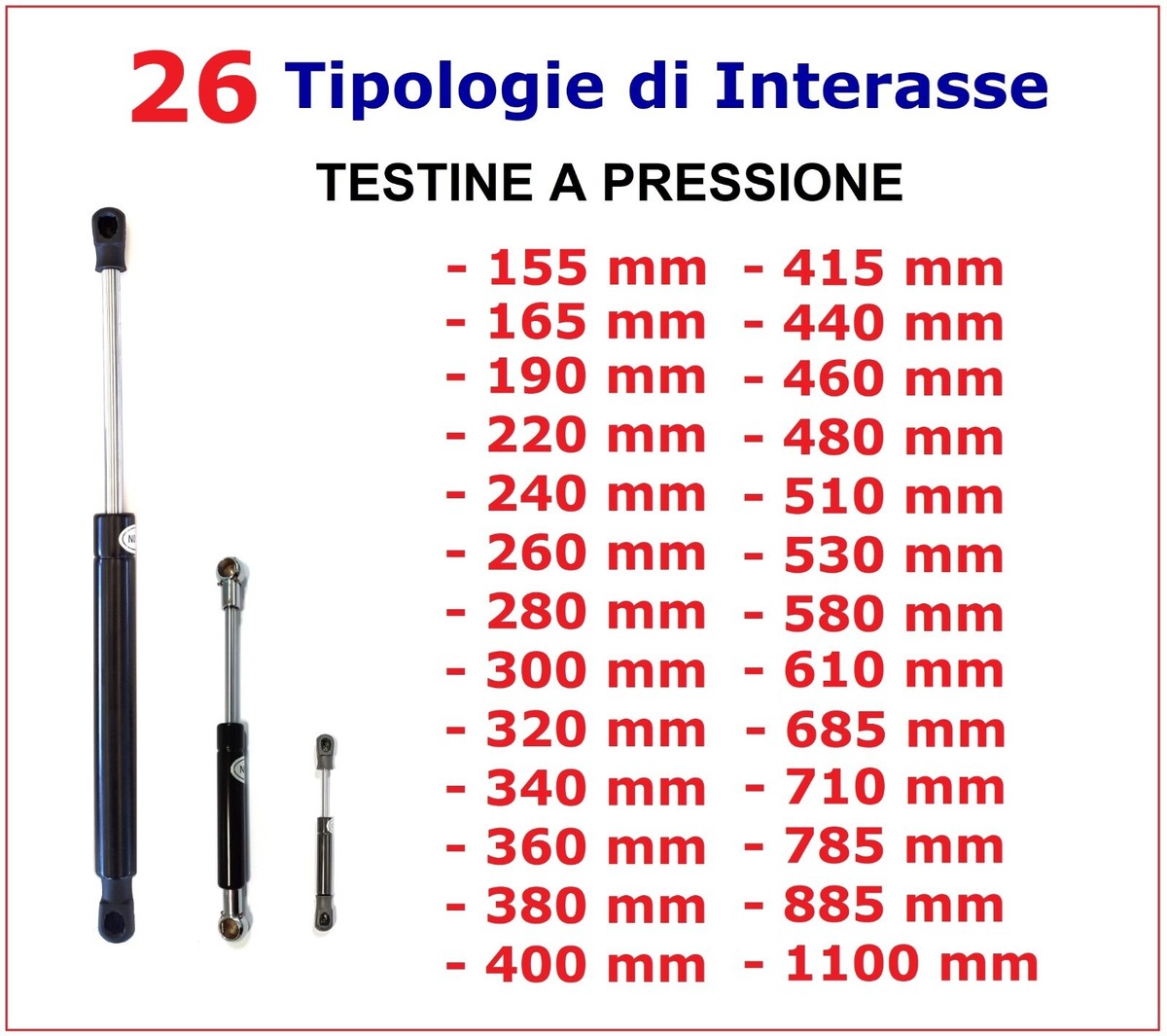 Coppia PISTONI A GAS Interasse 300 Mm Fissaggio Occhiello 8,2 O - Foto 11