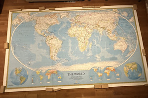 NGS - The 1990 World Political Map (Wall Mural) - 9' W x 6' H - Pristine cond.