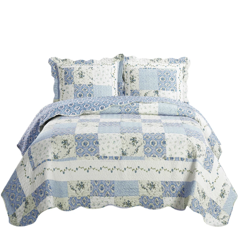 Brea Antique Quilts Floral Patchwork Printed Lightweight 3 Piece Coverlet Set - Image 3 of 3
