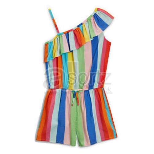 New Girls Top UK Store Striped Print Summer Sun Outfit Shorts Playsuit Next Day - Afbeelding 1 van 5