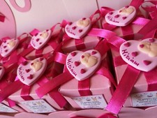 BOMBONIERA COMPLETA CALAMITA CUORE E PIEDINI NASCITA BATTESIMO FESTA BIMBA