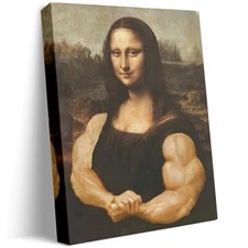 Mona Lisa Canvas Print Wall Art Muscular Mona Framed Painting For Living Room