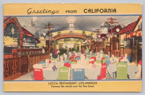 c 1930s Lucca Restaurant Los Angeles California Vintage Linen Postcard