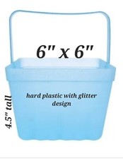 Spritz Easter Berry Blue Square Hard Plastic Basket with Handle 6" X 6" X 4.5"