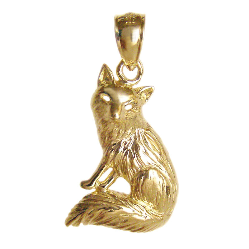 New 14k Gold Sitting Fox Pendant