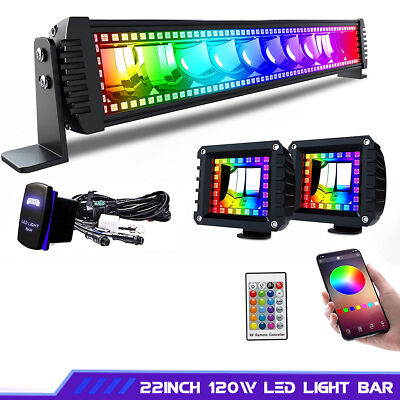 22Inch 120W RGB LED Work Light Bar Wireless Strobe Flash 16 Multi Colors