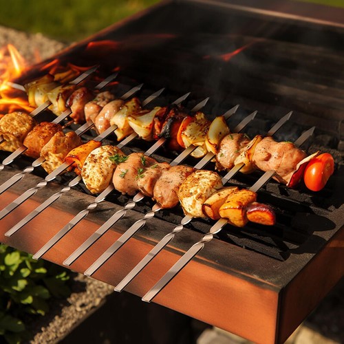 100x Kebab Stick Stainless Steel Barbecue Metal Skewers Flat Needle BBQ Tool - Picture 7 of 12