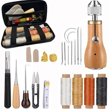 Portable Speedy Sewing Stitcher Awl Kit with Leather Sewing Waxed Thread Needles