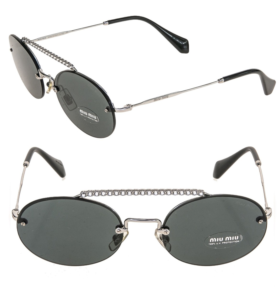 MIU MIU SOCIETE SMU60T CRYSTAL Black Silver Oval Rimless Special