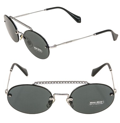 MIU MIU SOCIETE SMU60T CRYSTAL Black Silver Oval Rimless Special