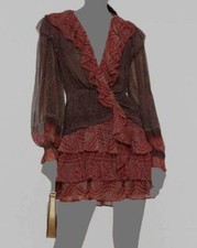 $695 Ulla Johnson Women's Red Silk V-Neck Sara Fit & Flare Mini Dress Size 4