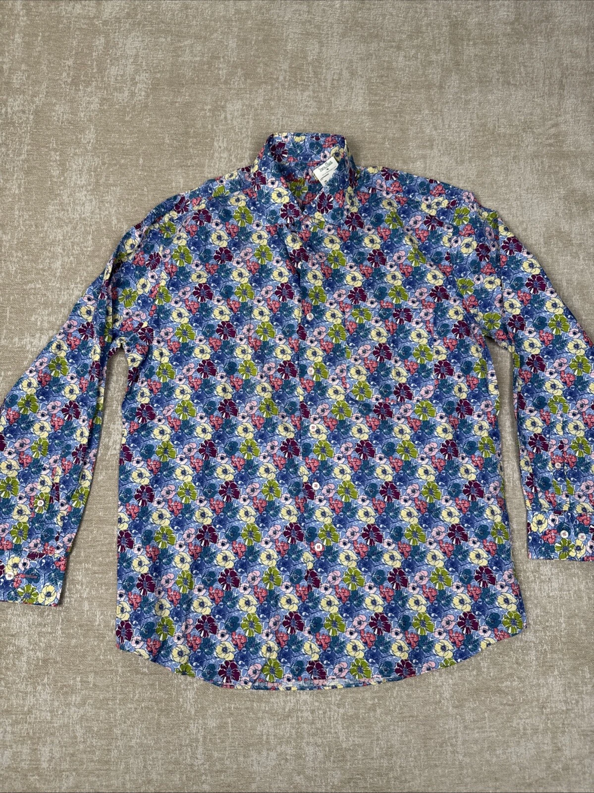 Alan Flusser Shirt Men's Large Floral Overprint Long Sleeve Button Up. MI