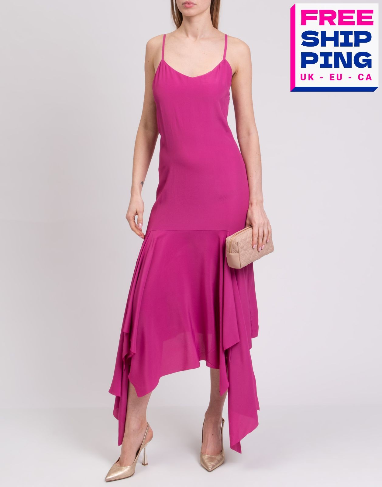 RRP €340 SOLACE LONDON Asymmetric Hem Dress Size UK 6 Silk Blend Pink Draped
