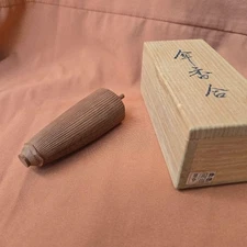 Japanese Wooden Incense Container Umbrella Carved Kogo Tea Ceremony Signed JP