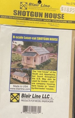 N Scale - Shotgun House  ''Wood Laser-cut Building Kit''  BLN-079