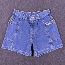 Vintage 90s Levis Kids Medium Wash Blue Denim Pockets Cropped Shorts Size 16