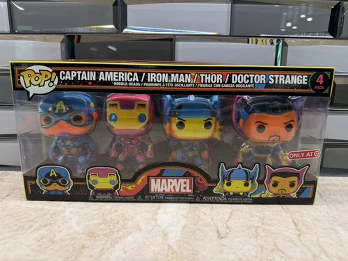 Funko Pop Marvel Captain America Iron Man Thor Doctor Strange Black Light 4 Pack