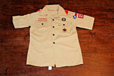 Boy Scouts of America BSA Youth Shirt Tan Medium Glued Patches Short Sleeve