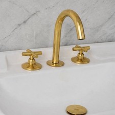 Osaka Widespread Bathroom Faucet with Cross Handles   Unlacquered Brass