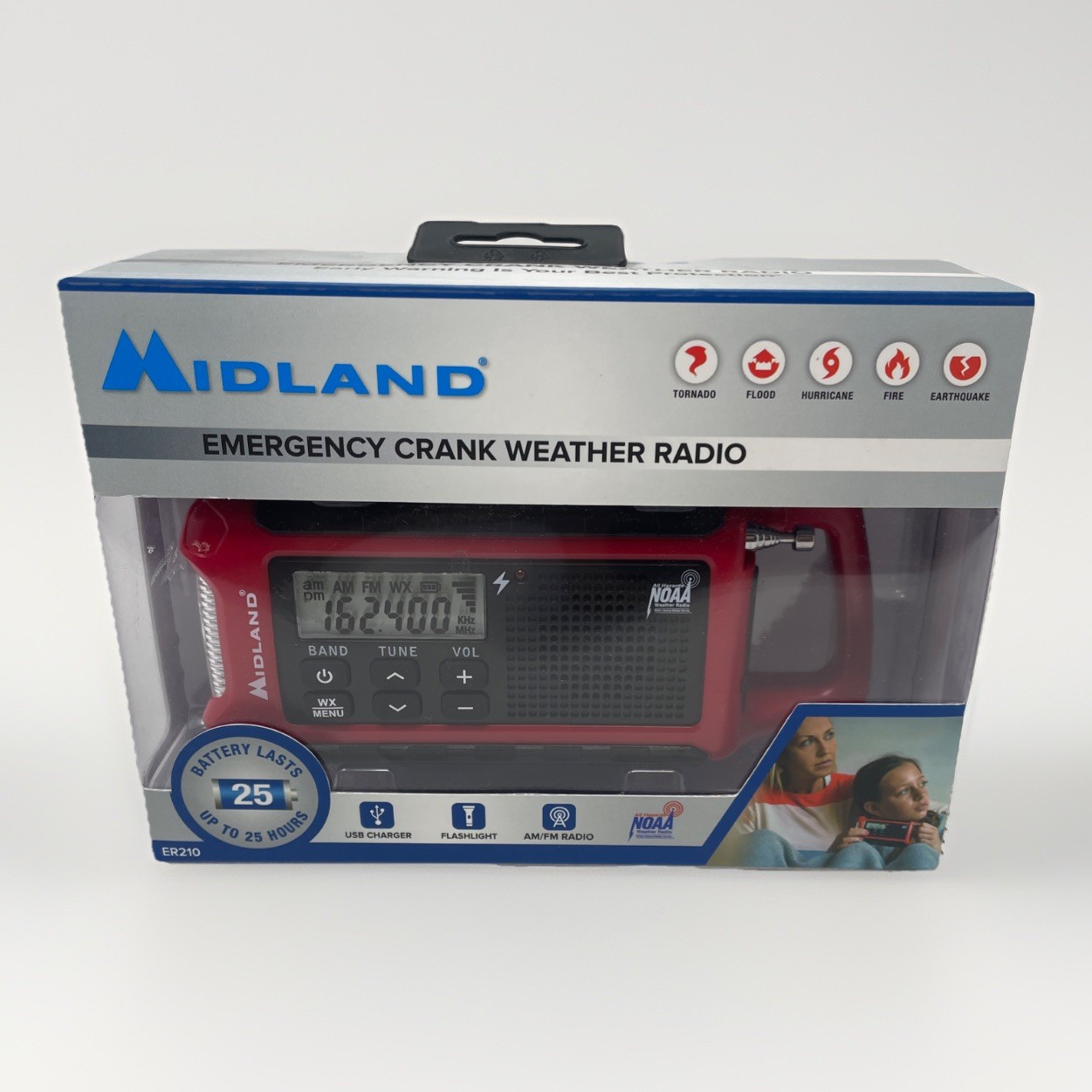 Midland Er210 Emergency Crank Weather Radio Flashlight Red New In Box