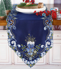Holiday Christmas Table Runner 13"X68", Cutwork Embroidered Floral Christmas Can