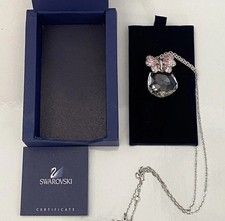 2007 New Swarovski Pink Crystal Butterfly Teardrop Pendant Necklace In Box