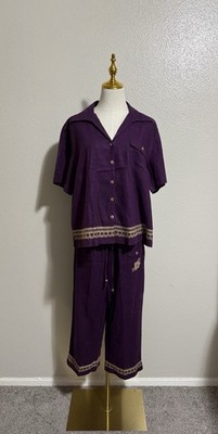 Vintage Erika Petite Women s Top & Pants Set Violet Embroidered Design Size PXL