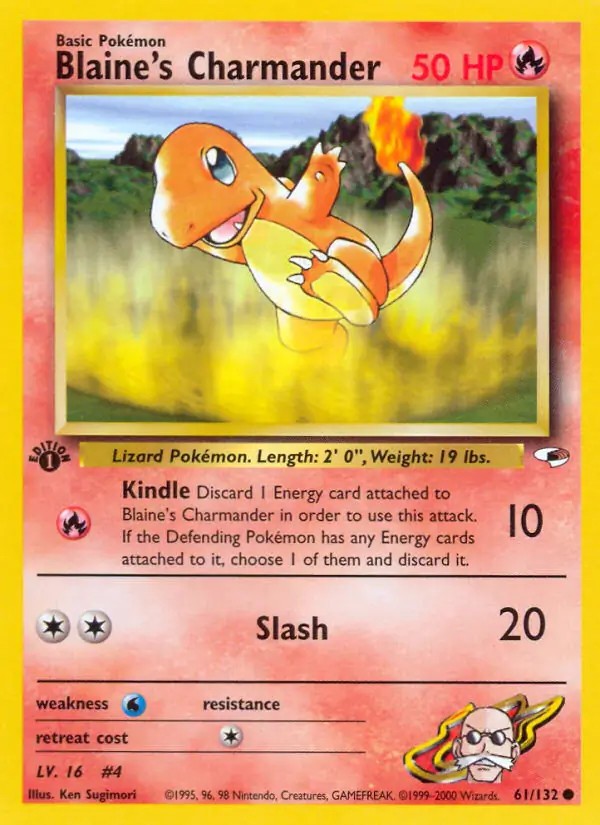 Blaine's Charmander - 61/132 - Pokemon Gym Heroes 1st Edition Card WOTC NM