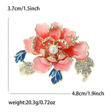 Luxury Pink Peony Flower Enamel Brooch Pin Floral Statement Jewelry Gift