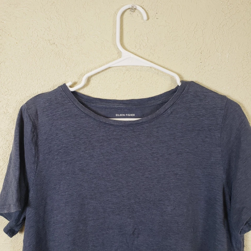Eileen Fisher Organic Linen Slub Jersey Crewneck Top Blue Size Medium - Image 2 of 4