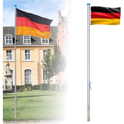 Fahnenmast Aluminium 6,50m mit Deutschlandfahne Seilzug Bodenhülse Verstellbar