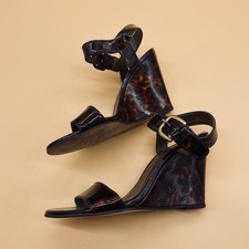 Stuart Weitzman Animal Print Patent Leather Wedge Slingback Sandals Size 6 N