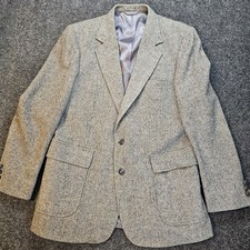 Woodmere Herringbone Tweed Blazer Men 42R 100 Pure Wool Gray Sport Coat Classic