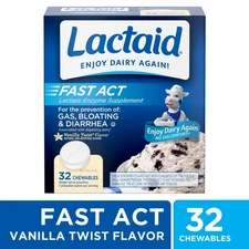 Lactaid Fast Act Lactose Relief Chewables, Vanilla,32 Packs,Helps Digest Lactose