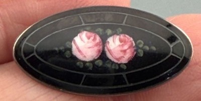 Vintage Brooch Sterling Silver Hand Painted Enamel Rose Miniature 1''