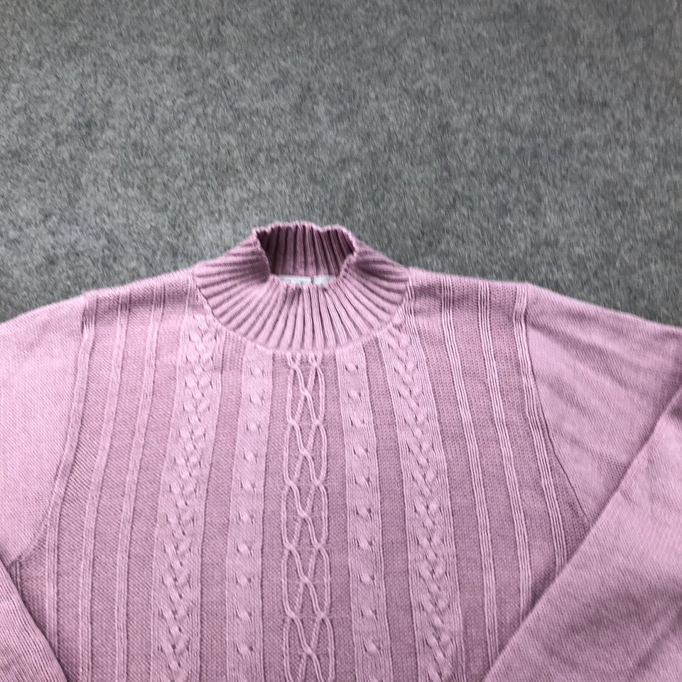 Vintage Haband Sweater Womens Medium Pink Cable Knit Mock Neck USA Ribbed - Image 4 of 4