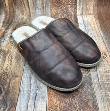 OluKai Mua Ili Leather Slippers Shearling Lined Comfort Slides Mens 13 / EUR 46