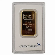 Credit Suisse 1 oz Gold Bar .9999 Fine in Assay Card/Certificate 3850.00 per troy oz