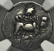 Illyria Dyrrhachium AR Drachm 3rd-1st Centuries BC Cow Calf Owl NGC Ch F