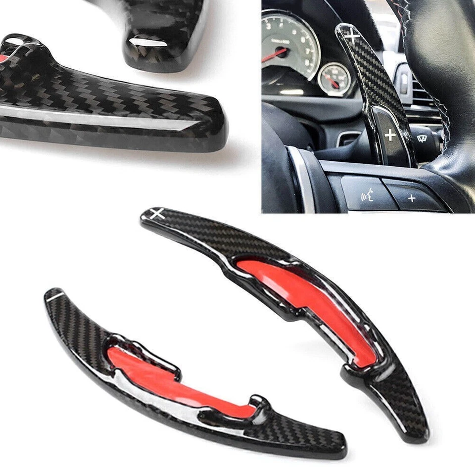 Carbon Fiber Paddle Steering Wheel Shifter Extensions Fit BMW M2 M3 M4 M5 M6 X5M - Image 2 of 4