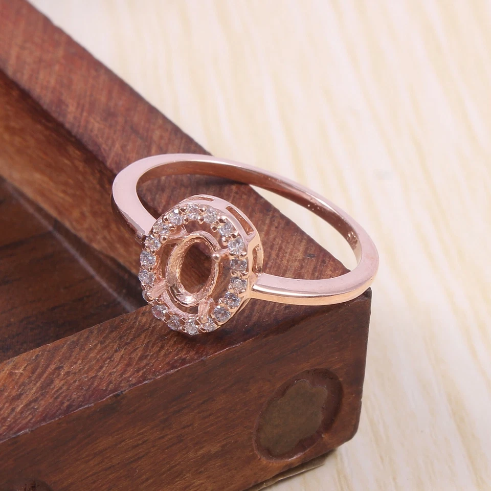 Semi Mount Ring Stone Setting Size 8X6 MM Oval Shape Rose Gold Rhodium Plated - Image 2 of 4