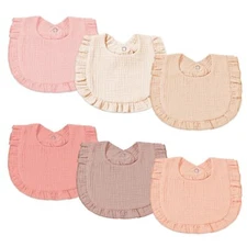 6 Pack Muslin Baby Bibs for Baby Girls Muslin Bibs Drool Bandana Bibs Sweet Pink