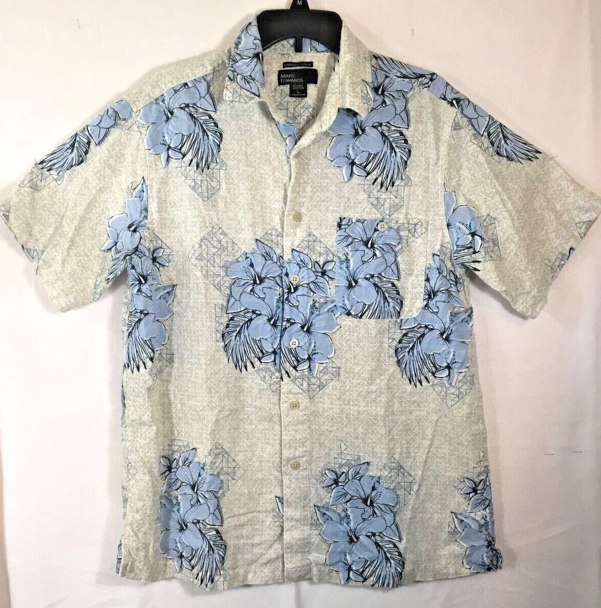 Marc Edwards Men's Linen Hawaiian Aloha Button Vintage Short Sleeve Shirt Large
